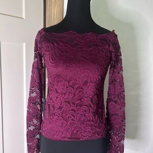 Women's Lace Long-Sleeve Top Burgundy Whimsigoth Evening Wedding Fairy